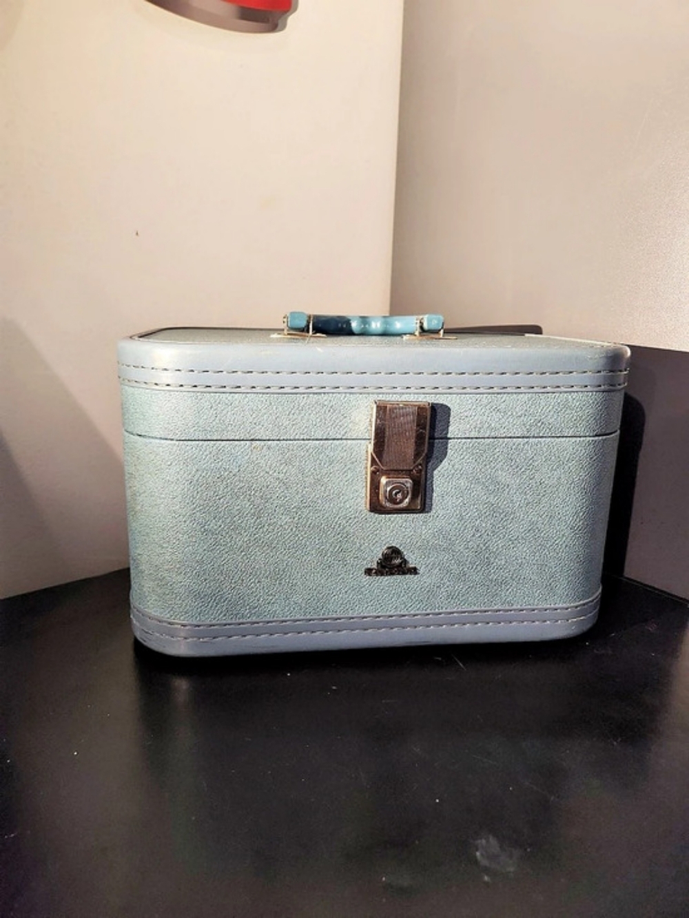 Vintage McBrine Luggage Blue Train Case/Cosmetic Travel Case -Mid-Century Era